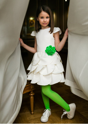 Cap Sleeves Satin Petals Flower Girl Dress